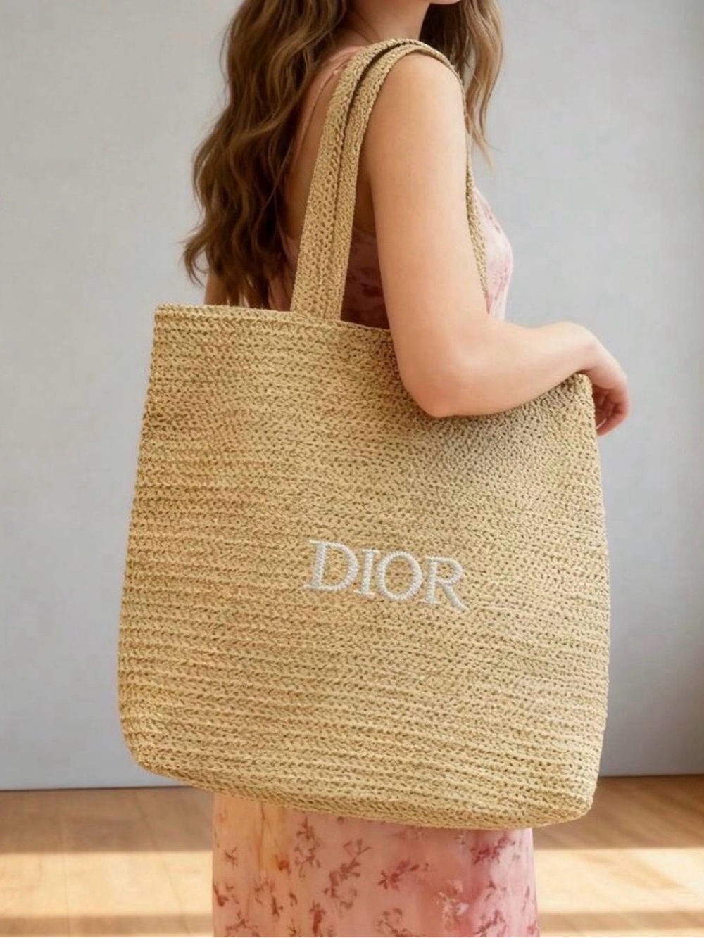 DIOR beauty Natural Raffia Tote; NWOT